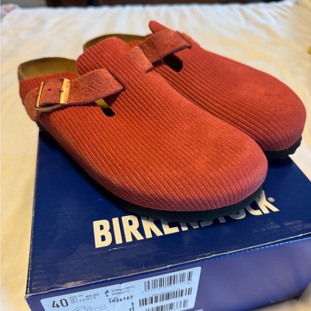 Birkenstock Suede Boston Clog  - Corduroy Sienna Red